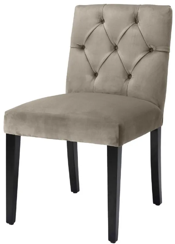 Casa Padrino chaise de salle à manger de luxe greige / noir 51 x 64 x H. 90 cm - Chaise de Cuisine Chesterfield en Velours Fin - Mobilier de Salle à Manger de Luxe Neu