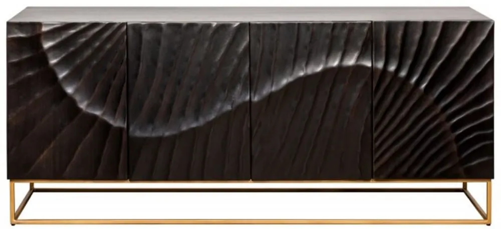 Direktkauf Casa Padrino placard de luxe avec sculpture 3D fait main et 4 portes gris foncé / or 177 x 45 x H. 76 cm - Placard TV - Placard de salon - Meubles de salon