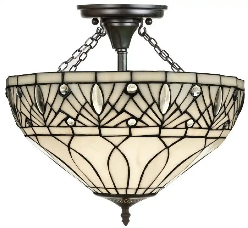Casa Padrino Lampe de Plafonnier Tiffany de Luxe Blanc / Noir Ø 40 x H. 50 cm - Fabriquée à la Main à Partir de Nombreuses Pièces de Mosaïque de Verre Echt