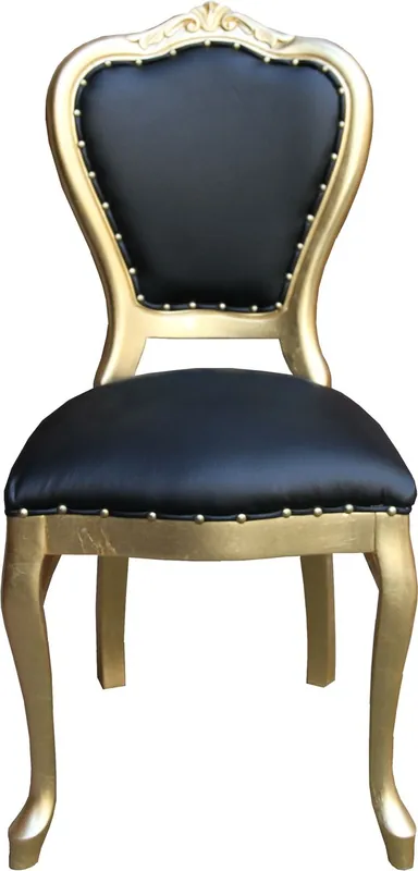 Casa Padrino Baroque Luxury Dining Chair Black Faux Leather / Gold - Mobilier fait main Rabatt