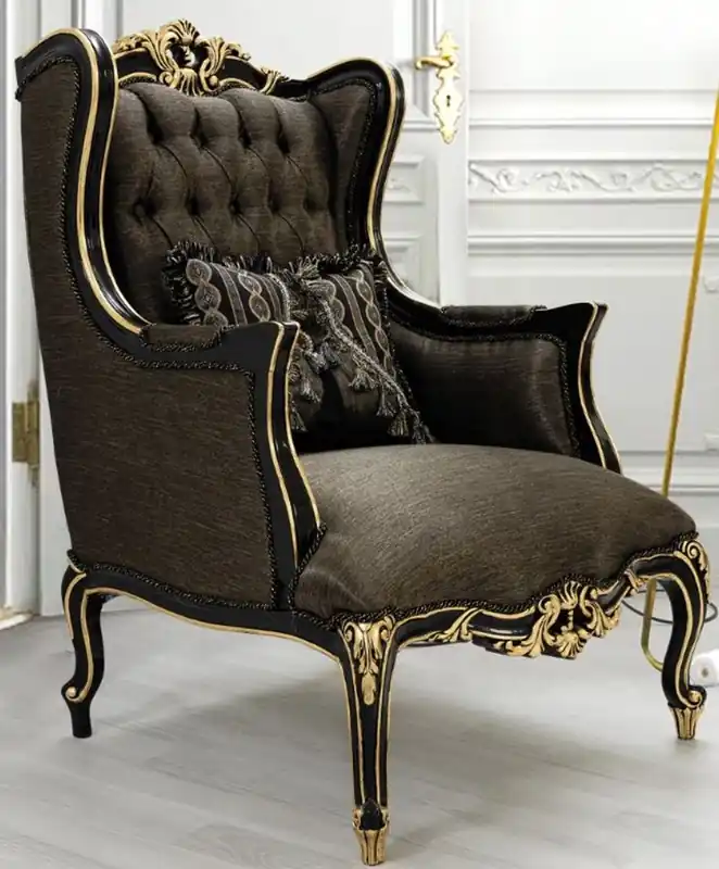 Neuheit Casa Padrino fauteuil de salon baroque de luxe avec coussin gris / noir / or 75 x 83 x H. 115 cm - Mobilier Baroque - Noble et Orné