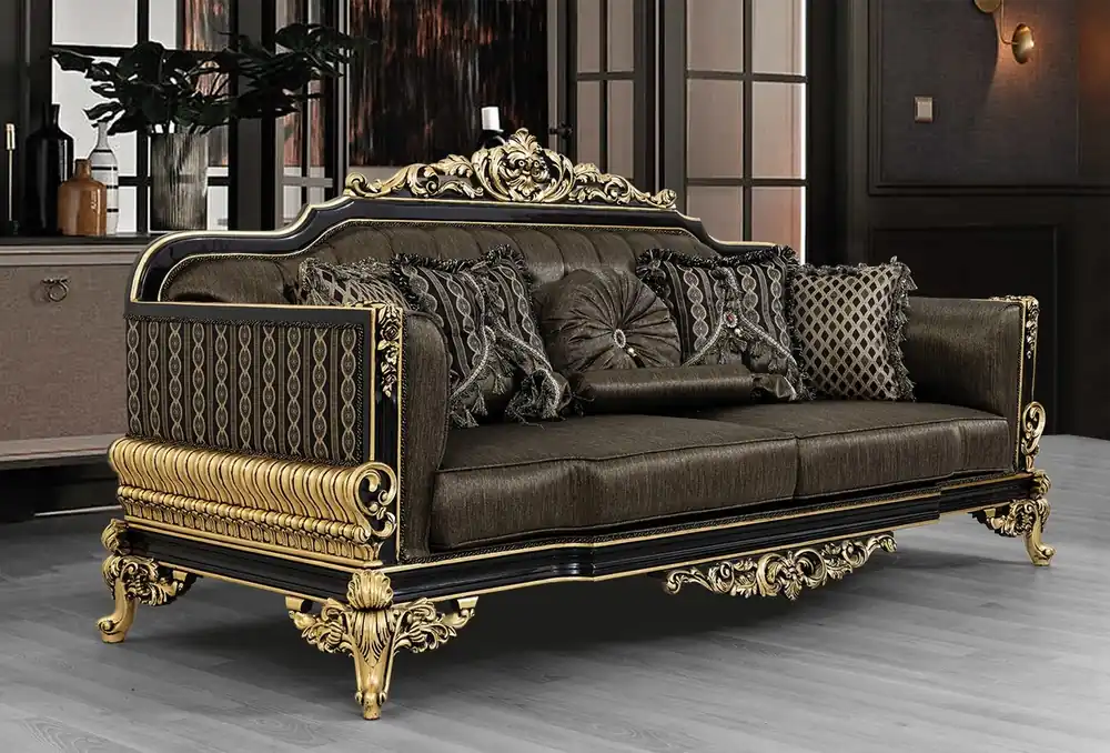 Super-Preis Casa Padrino canapé de salon baroque de luxe avec oreillers gris / noir / or 235 x 93 x H. 115 cm - Mobilier Baroque - Noble et Orné