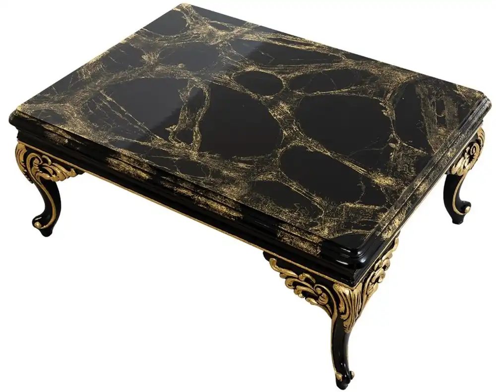 Casa Padrino table basse baroque de luxe noir / or 110 x 84 x H. 48 cm - Table de salon ornée - Meubles de Salon de Style Baroque Neuheit