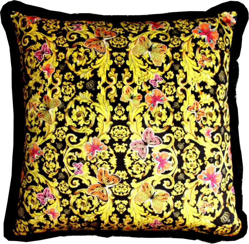 Énorme coussin baroque XXL de luxe "Fleurs & Papillons" Pompöös de Casa Padrino par Harald Glööckler 80 x 80 cm avec strass étincelants Zertifiziert