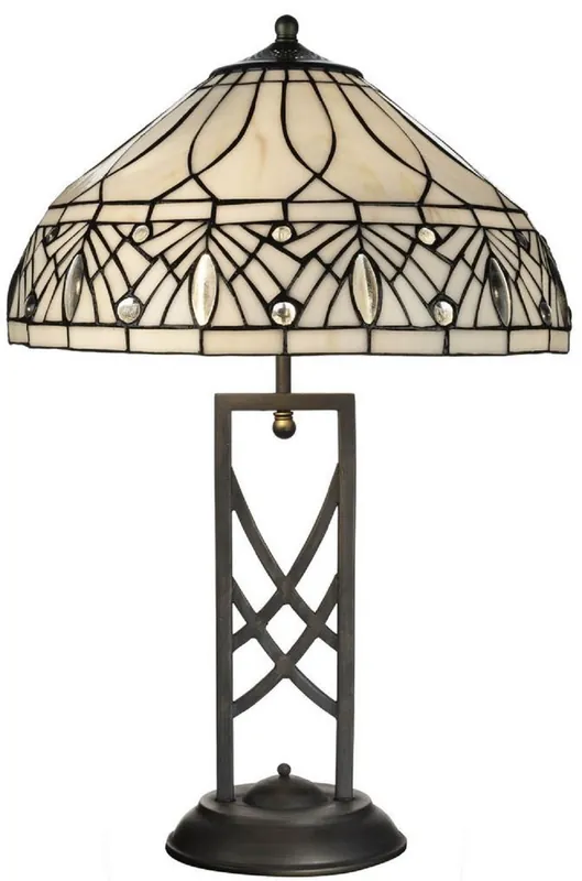 Geprüft Casa Padrino Lampe de Table Tiffany de Luxe Blanc / Noir Ø 40 x H. 61 cm - élégante lampe de bureau - Accessoires Déco