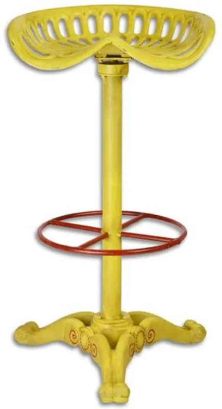 Saisonangebot Casa Padrino tabouret de bar Art Nouveau jaune / rouge H. 77 cm - Tabouret de bar en fonte au design industriel rustique - Meubles de Jardin et Patio