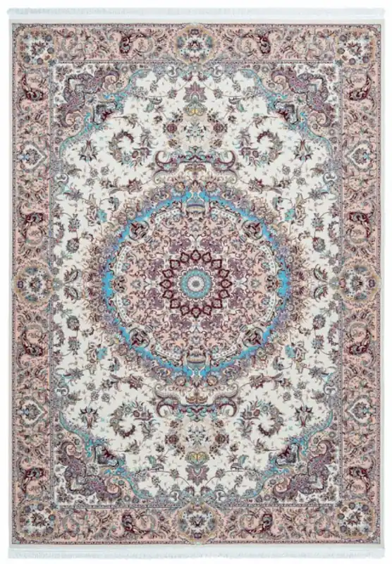 Casa Padrino tapis en fibres synthétique de luxe avec franges ivoire / beige / turquoise - Différentes Tailles - Tapis de salon rectangulaire de style oriental Markenware