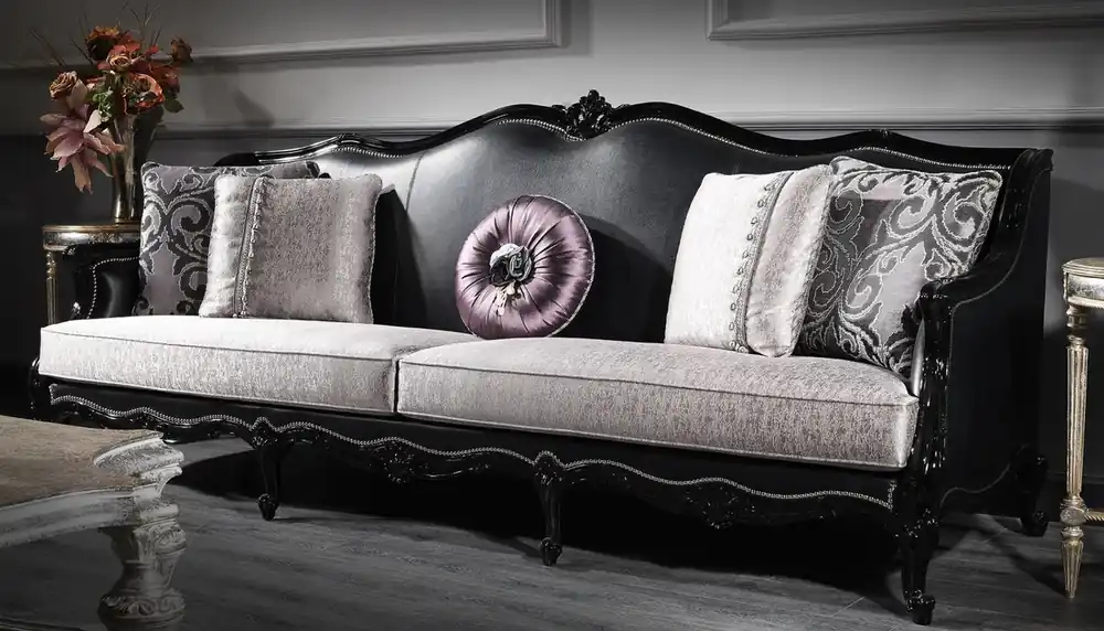 Casa Padrino canapé de salon baroque de luxe argent / noir 260 x 90 x H. 95 cm - Noble et Magnifique Kracherpreis