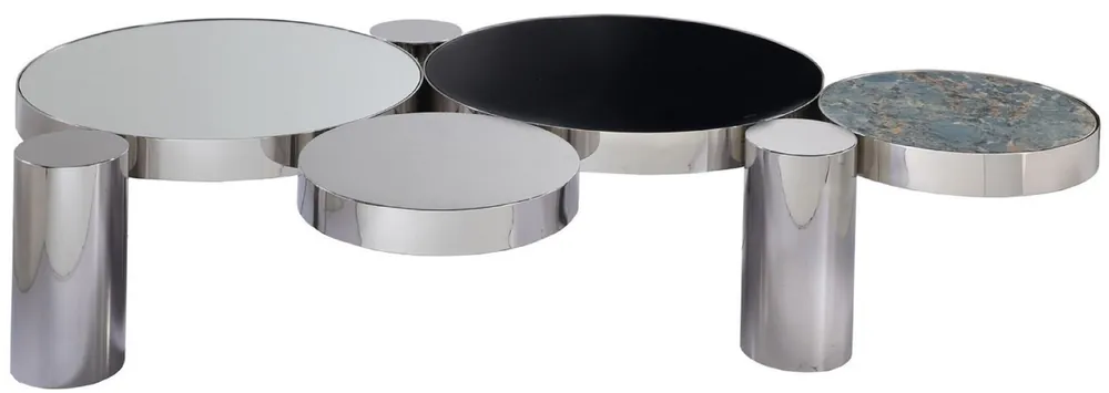 Bestpreis Casa Padrino table basse design 203 x 117 x H. 40 cm - Table de salon moderne en acier inoxydable avec différentes surfaces et textures - Qualité de Luxe - Meubles de Salon