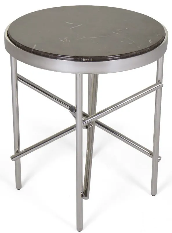 Preiswert Casa Padrino table d'appoint de luxe brun foncé / argent Ø 51 x H. 60 cm - Table ronde avec plateau en marbre et structure en acier inoxydable - Meubles de salon de luxe