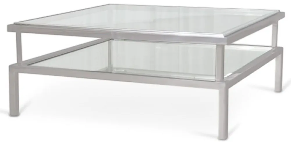 Neu Casa Padrino table basse de luxe argent 120 x 120 x H. 42 cm - Table de salon moderne avec assiettes en verre trempé et structure en acier inoxydable - Meubles de salon