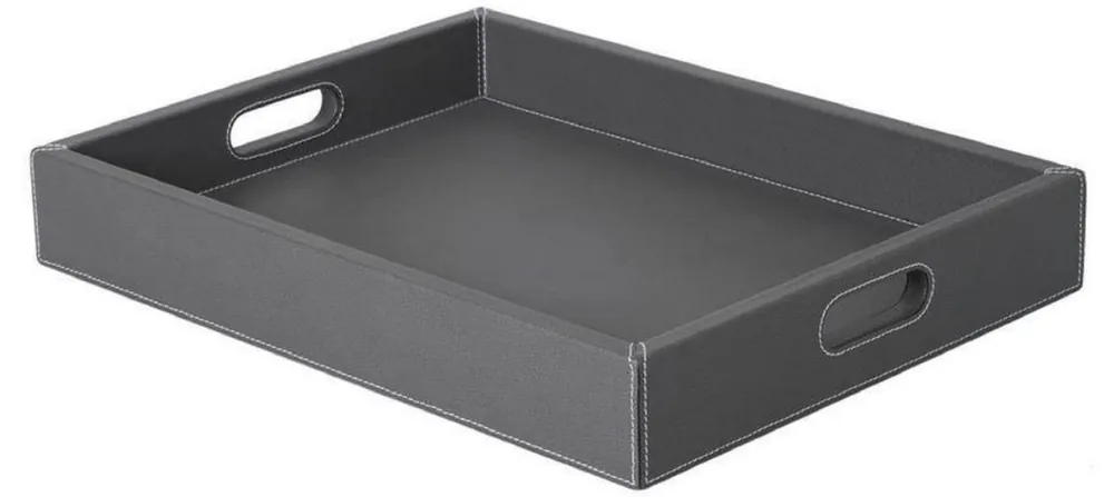 Must-Have Casa Padrino plateau de luxe graphite 46 x 35 x H. 7 cm - Plateau de service rectangulaire en cuir de haute qualité - Accessoires Gastronomie
