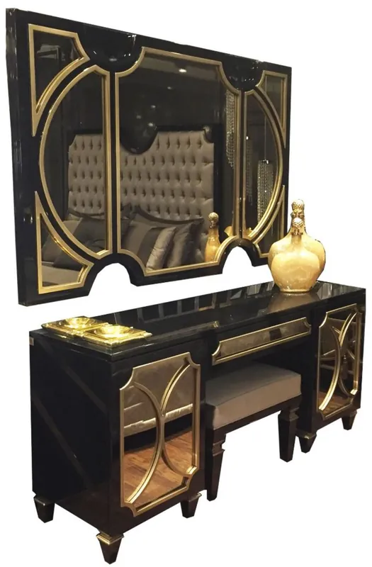 Sale Casa Padrino ensemble de chambre baroque de luxe noir / or - 1 Miroir Mural et 1 Commode et 1 Tabouret - Meubles de Chambre - Noble et Magnifique