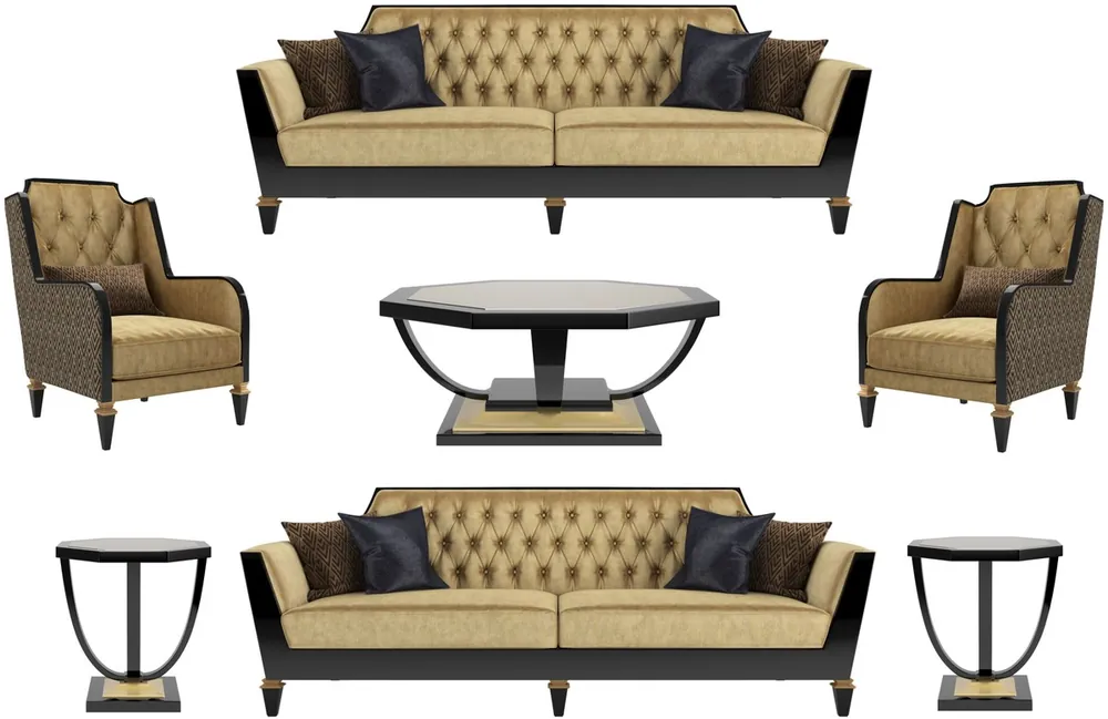 Saisonangebot Casa Padrino ensemble de salon baroque de luxe or / noir - 2 Canapés & 2 Fauteuils & 1 Table Basse & 2 Tables d'Appoint - Meubles de salon de style baroque - Meubles Baroques Nobles