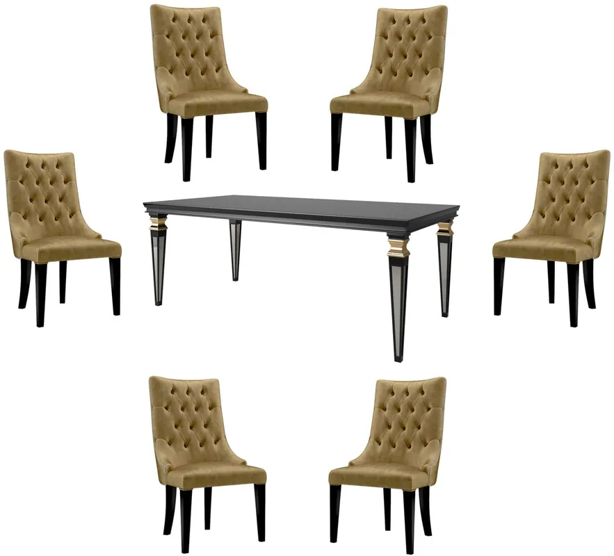 Neue Ware Casa Padrino Ensemble de Salle à Manger Baroque de Luxe Or / Noir / Argent - 1 Table à Manger et 6 Chaises de Salle à Manger - Mobilier de Salle à Manger Baroque - Qualité de Luxe - Noble & Splendide