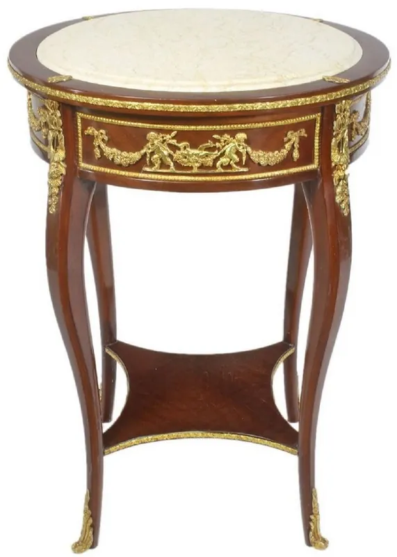 Casa Padrino table d'appoint baroque avec plateau en marbre brun / or / crème Ø 45 x H. 75 cm - Table ronde de style baroque - Mobilier Baroque Mega-Angebot