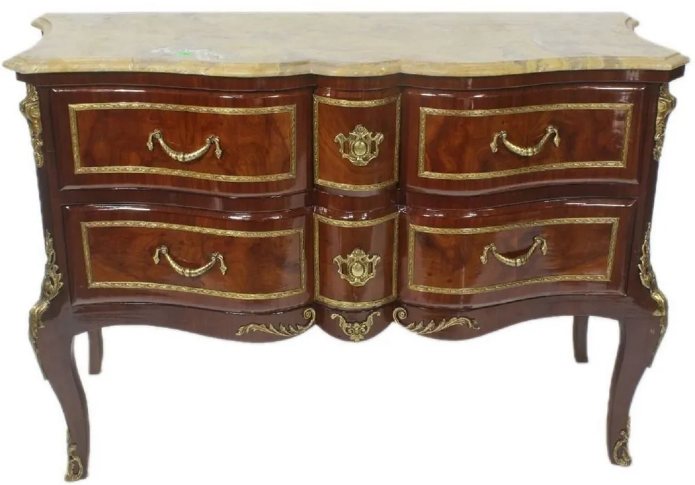 Top-Preis Casa Padrino commode baroque marron / or / crème 120 x 50 x H. 80 cm - Élégante commode en bois massif avec tiroirs et plateau en marbre - Meubles de Style Baroque