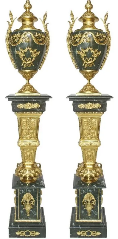 Casa Padrino ensemble de vases décoratifs en porcelaine baroque avec piliers en marbre vert / or 30 x 30 x H. 180 cm - Noble et Magnificent Beliebt