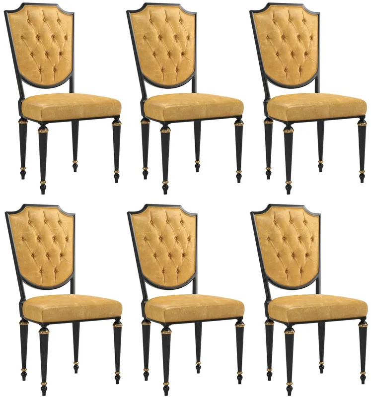 Casa Padrino ensemble de chaise de salle à manger baroque de luxe or / noir / or antique 50 x 50 x H. 105 cm - Chaises de cuisine nobles en cuir de haute qualité - Ensemble de chaises baroques de 6 Geprüft
