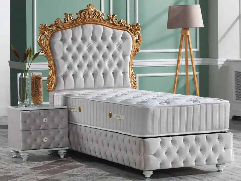 Günstig Casa Padrino ensemble de chambre baroque gris / blanc / argent / or - Lit simple magnifique avec table de chevet - Mobilier de chambre de style baroque