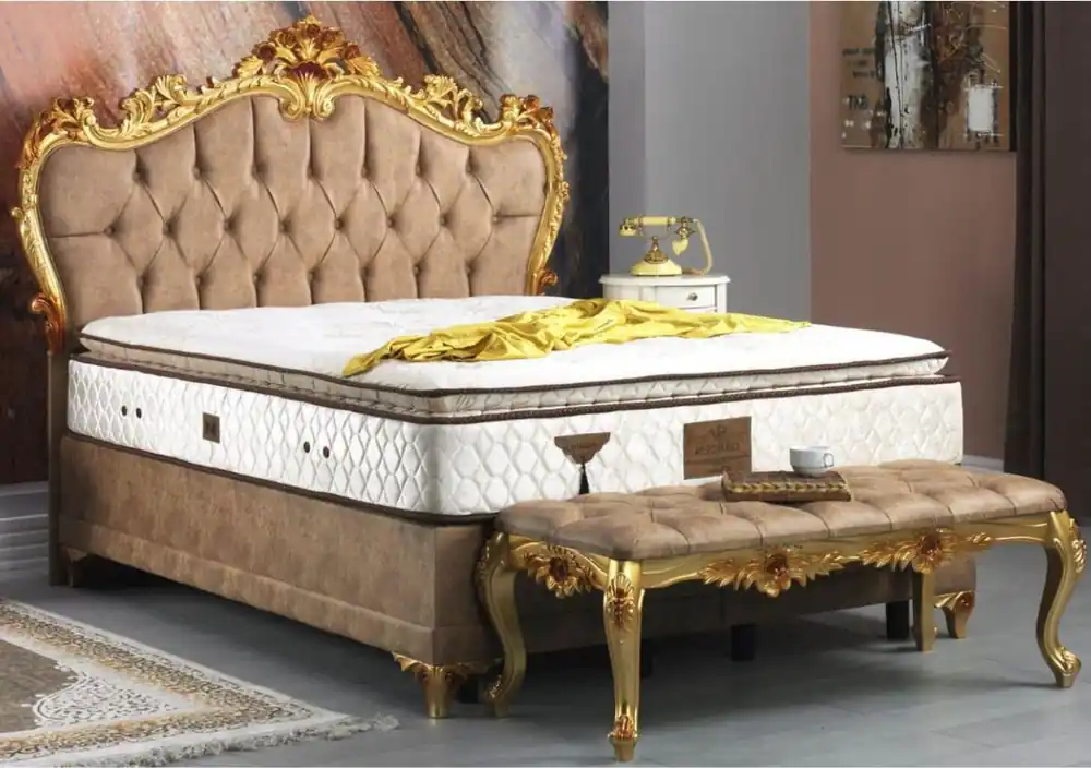 Schneller Versand Casa Padrino ensemble de chambre baroque marron / or - Lit double magnifique avec banc - Mobilier de chambre de style baroque