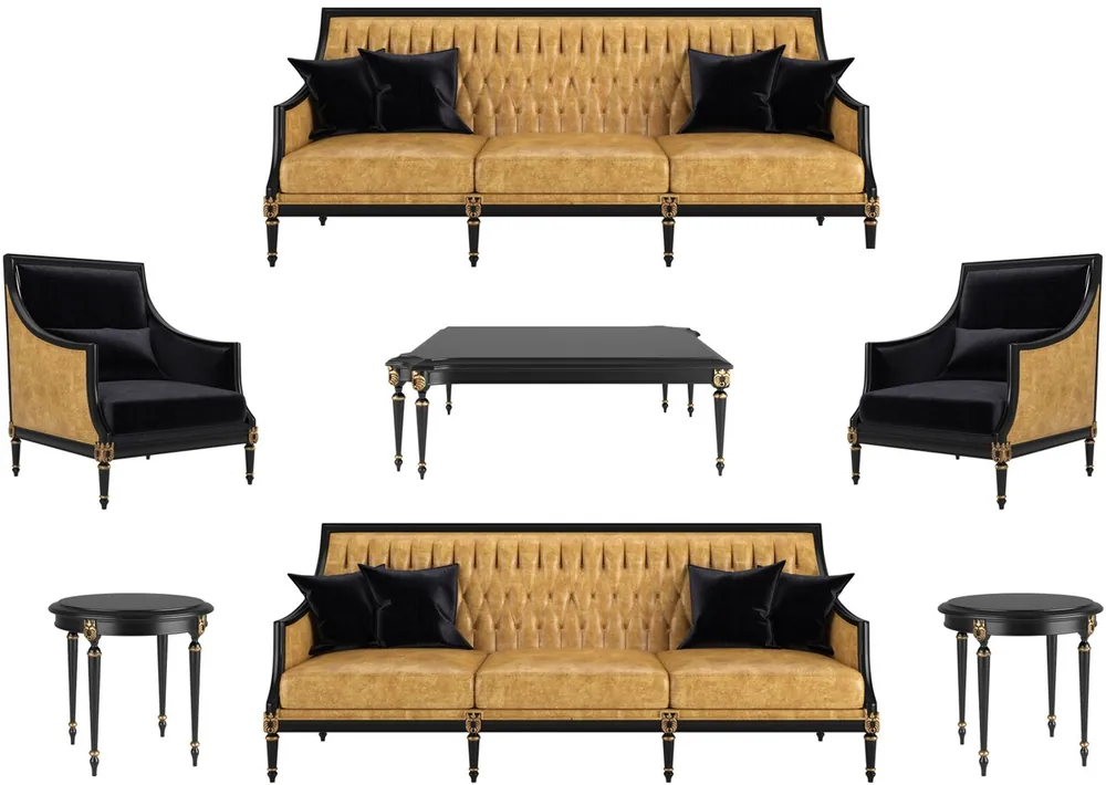 Casa Padrino ensemble de salon baroque de luxe or / noir / or antique - 2 Canapés & 2 Fauteuils & 1 Table Basse & 2 Tables d'Appoint - Meubles de style baroque - Meubles de salon baroques nobles Knallerangebot