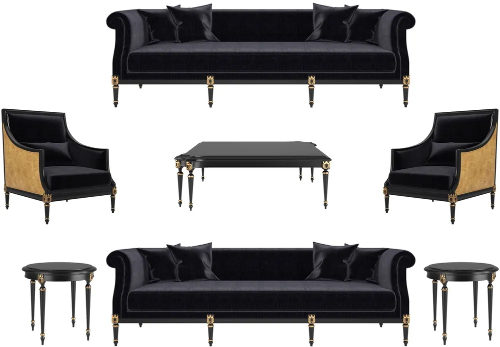 Casa Padrino ensemble de salon baroque de luxe noir / or / or antique - 2 Canapés & 2 Fauteuils & 1 Table Basse & 2 Tables d'Appoint - Meubles de style baroque - Meubles de salon baroques nobles Jetzt Bestellen