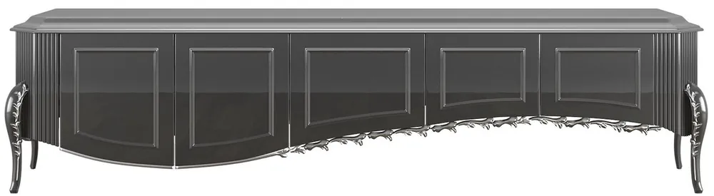Casa Padrino armoire TV baroque de luxe noir / argent 217 x 54 x H. 58 cm - Meuble TV avec 5 portes - Mobilier de salon baroque noble Expressversand