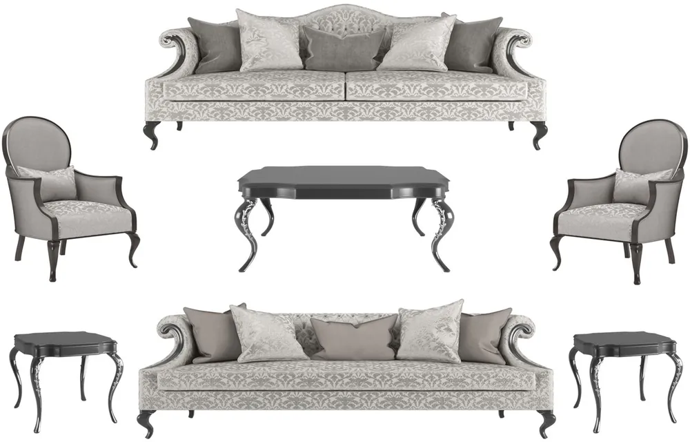 Online Kaufen Casa Padrino ensemble de salon baroque de luxe argent / gris / noir - 2 Canapés & 2 Fauteuils & 1 Table Basse & 2 Tables d'Appoint - Meubles de salon de style baroque - Meubles Baroques Nobles