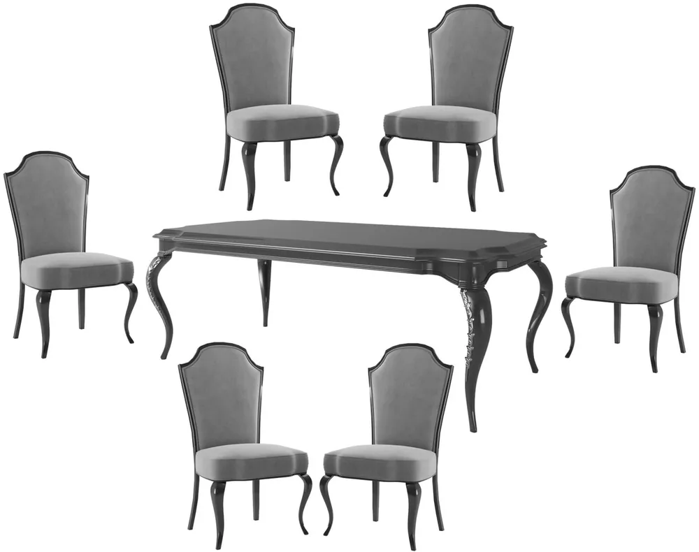 Casa Padrino Ensemble de Salle à Manger Baroque de Luxe Gris / Noir / Argent - 1 Table à Manger et 6 Chaises de Salle à Manger - Mobilier de Salle à Manger Baroque - Qualité de Luxe - Noble & Splendide Mega-Angebot