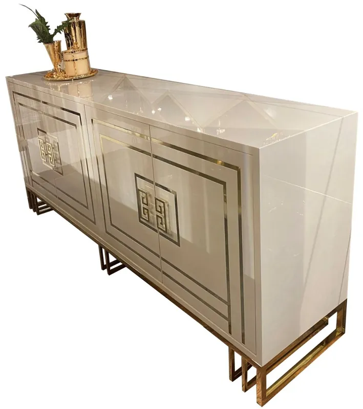 Casa Padrino buffet de luxe crème / or 220 x 55 x H. 92 cm - Armoire noble avec 4 portes - Qualité de Luxe - Mobilier de Luxe Ausverkauf