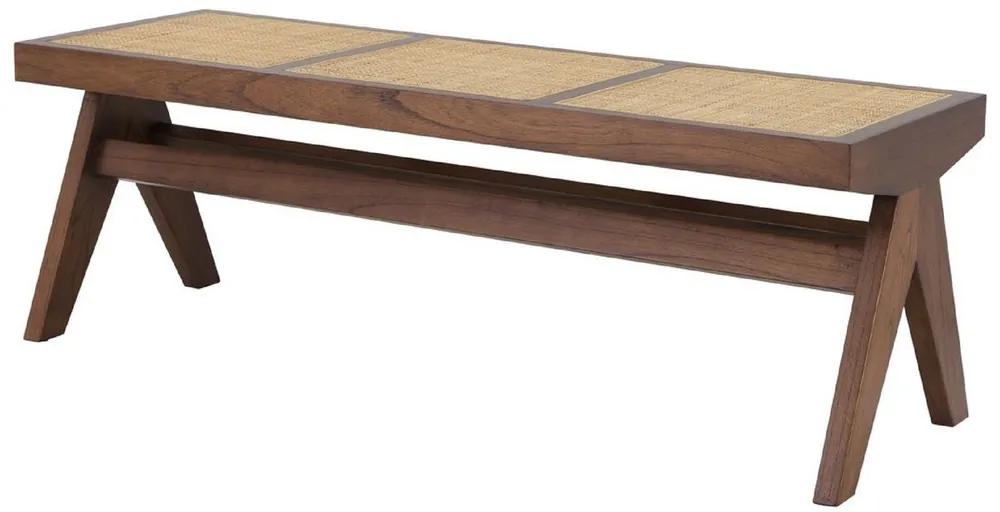 Casa Padrino banc de luxe marron / naturelle 136 x 46 x H. 47 cm - Banc en bois massif avec tissage rotin tissé à la main - Mobilier de Luxe Neue Kollektion