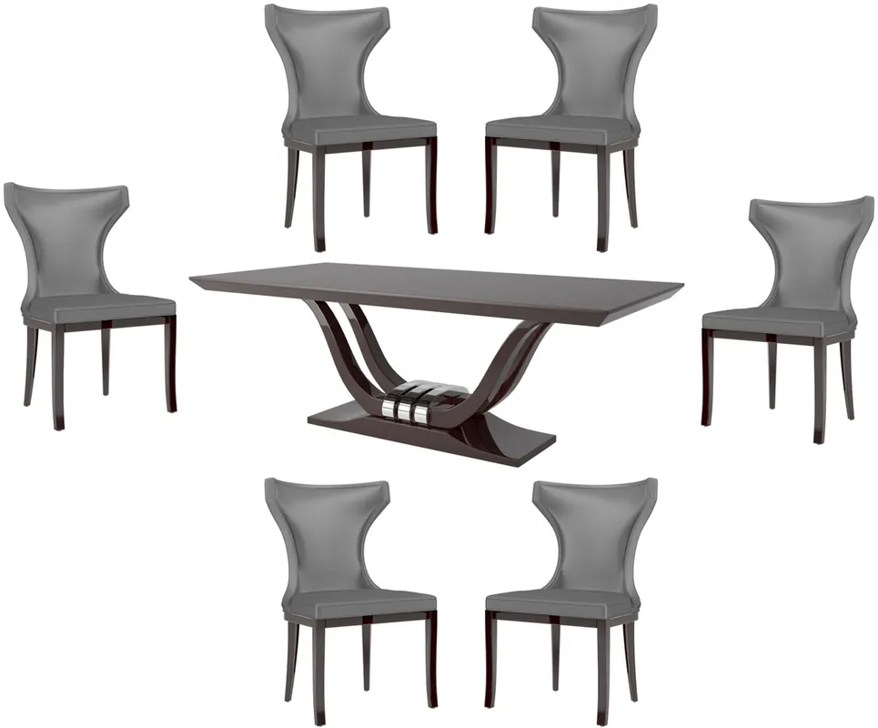 Nur Für Kurze Zeit Casa Padrino ensemble de salle à manger de luxe argent / brun foncé - 1 Table à Manger et 6 Chaises de Salle à Manger - Qualité de Luxe - Meubles de Salle à Manger de Luxe