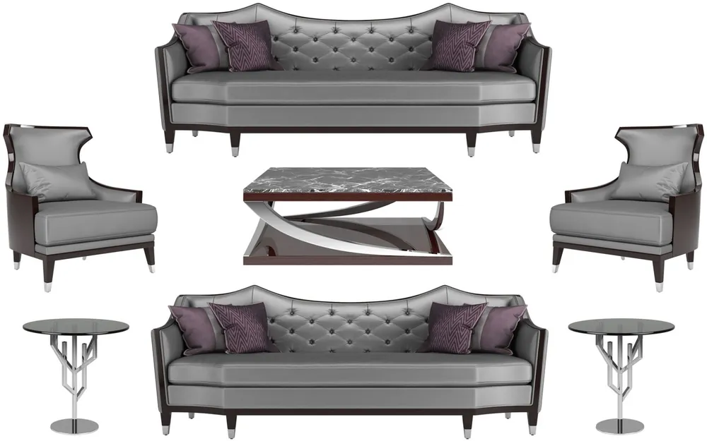 Casa Padrino ensemble de salon de luxe argent / noir / brun foncé - 2 Canapés et 2 Fauteuils et 1 Table Basse et 2 Tables d'Appoint - Meubles de Salon de Luxe Saisonangebot