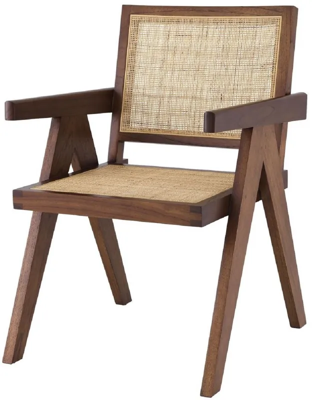 Aktuell Casa Padrino chaise de salle à manger de luxe marron / naturel 57 x 65,5 x H. 90 cm - Chaise en bois massif avec accoudoirs et rotin tissé à la main - Mobilier de salle à manger de luxe