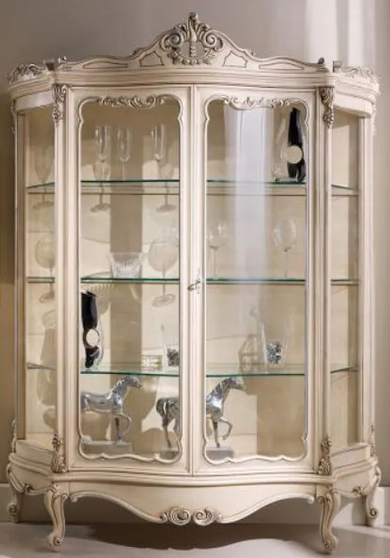 Markenware Casa Padrino armoire vitrine baroque de luxe crème / argent 146 x 50 x H. 190 cm - Vitrine baroque somptueuse avec 2 portes vitrées - Mobilier de Salon Baroque