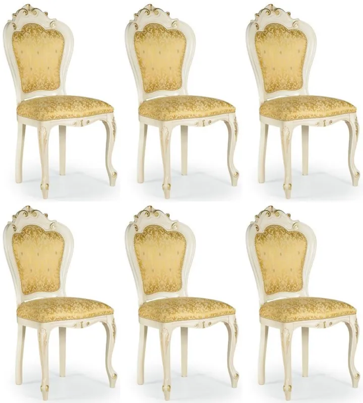 Casa Padrino ensemble de chaise de salle à manger baroque de luxe or / blanc / or 50 x 50 x H. 103 cm - Ensemble de 6 chaises de cuisine baroques - Mobilier de salle à manger de style baroque Abverkauf