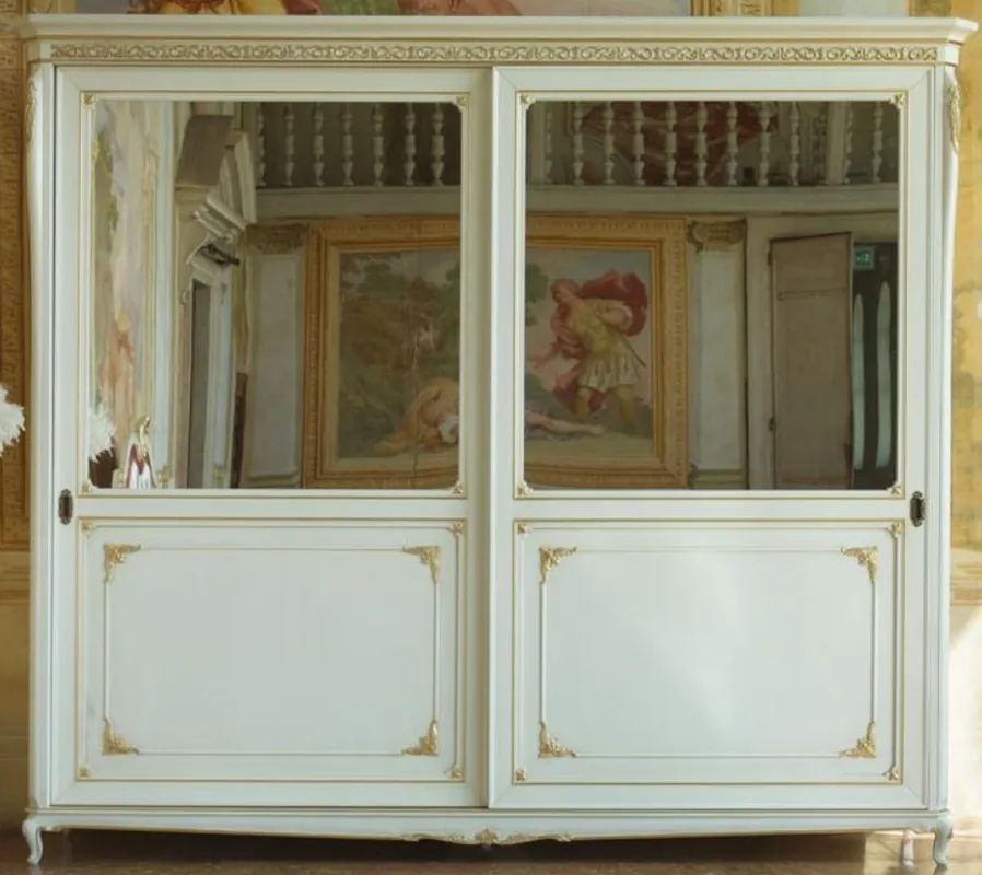 Top-Angebot Casa Padrino armoire de chambre baroque de luxe blanc / or 290 x 68 x H. 254 cm - Garde-robe avec 2 portes coulissantes en miroir - Noble et Magnifique