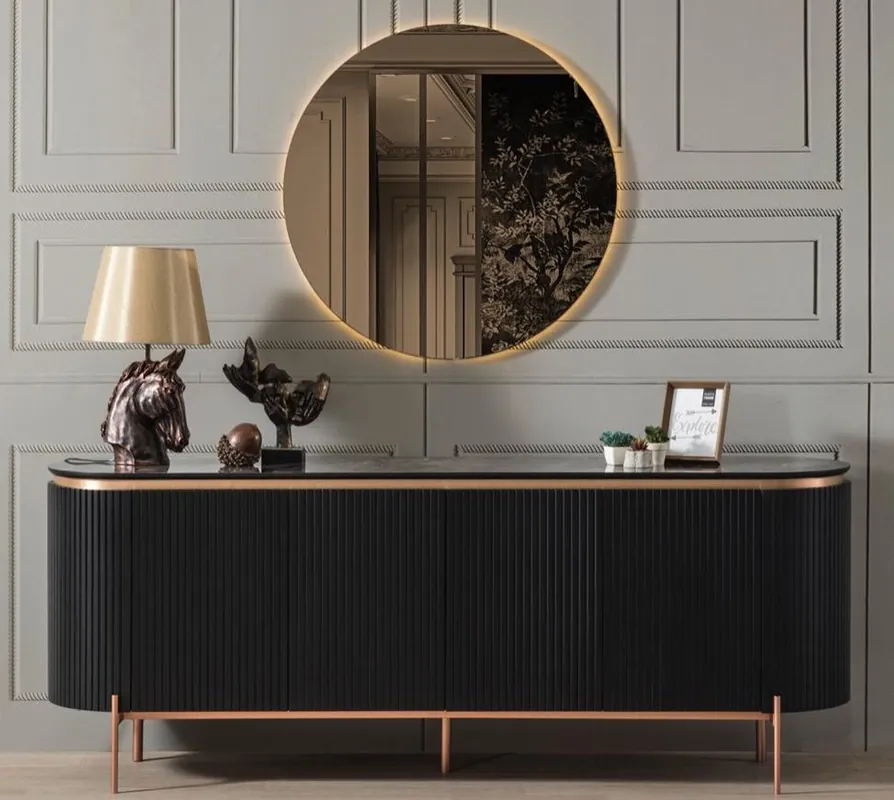 Casa Padrino buffet de luxe noir / cuivre 208 x 60 x H. 80 cm - Armoire noble avec 4 portes - Mobilier de Luxe Garantierte Lieferung