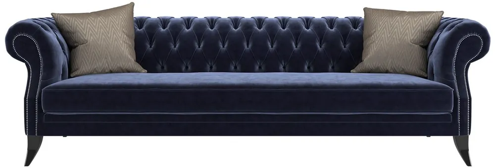 Casa Padrino canapé Chesterfield de luxe en velours violet / noir / argent 250 x 100 x H. 80 cm - Qualité de Luxe - Meubles de Salon Chesterfield Ausverkauf