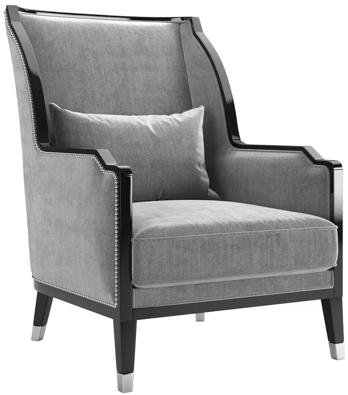 Casa Padrino fauteuil Art Déco de luxe en velours gris / noir / argent 75 x 90 x H. 103 cm - Fauteuil de salon noble - Qualité de Luxe - Mobilier Art Déco Letzte Chance