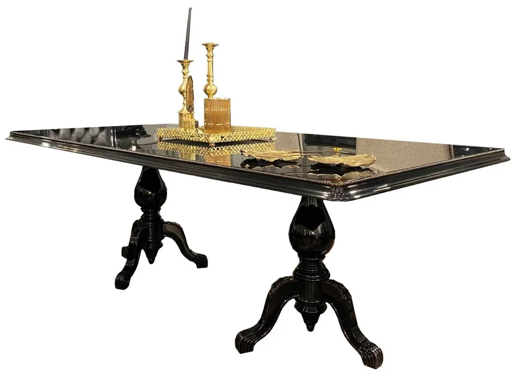Mega-Angebot Casa Padrino table de salle à manger baroque de luxe noir / or antique 225 x 115 x H. 80 cm - Table de salle à manger noble - Mobilier de salle à manger de haute qualité de style baroque