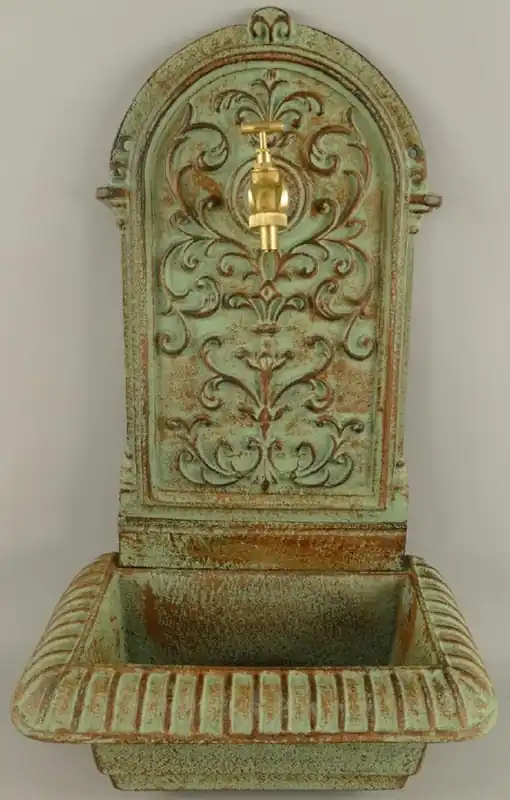 Nur Für Kurze Zeit Casa Padrino fontaine murale Art Nouveau vert clair / rouille 36 x 24 x H. 65 cm - Fontaine de décoration de jardin nostalgique avec robinet - Accessoires de Jardin