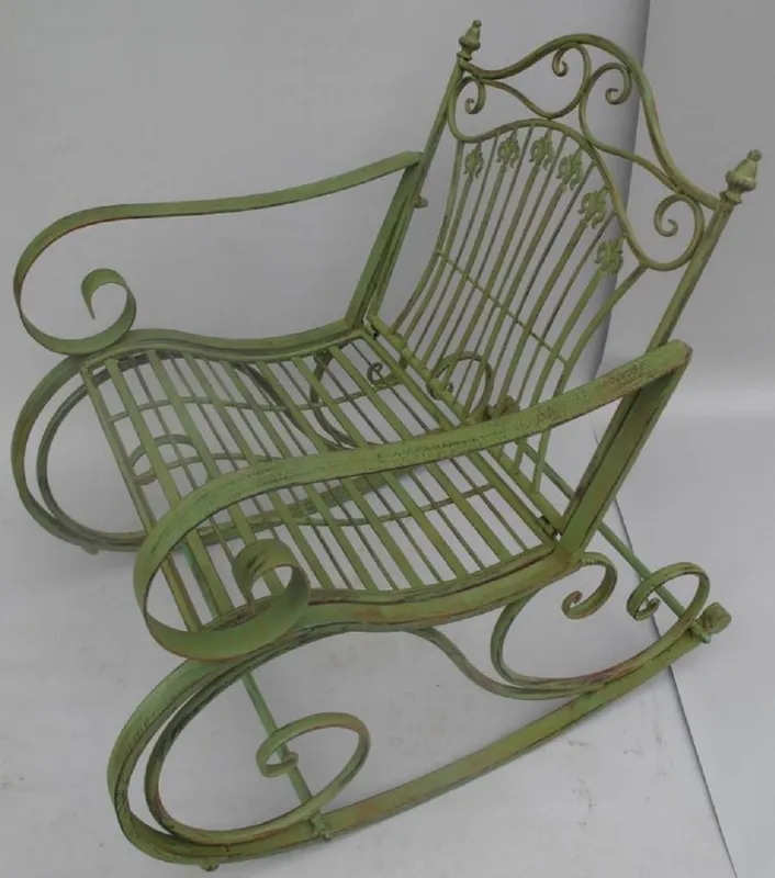 Casa Padrino chaise à bascule Art Nouveau en métal vert rustique 65 x 90 x H. 90 cm - Meubles de Jardin et Patio Nostalgiques Neu Im Sortiment