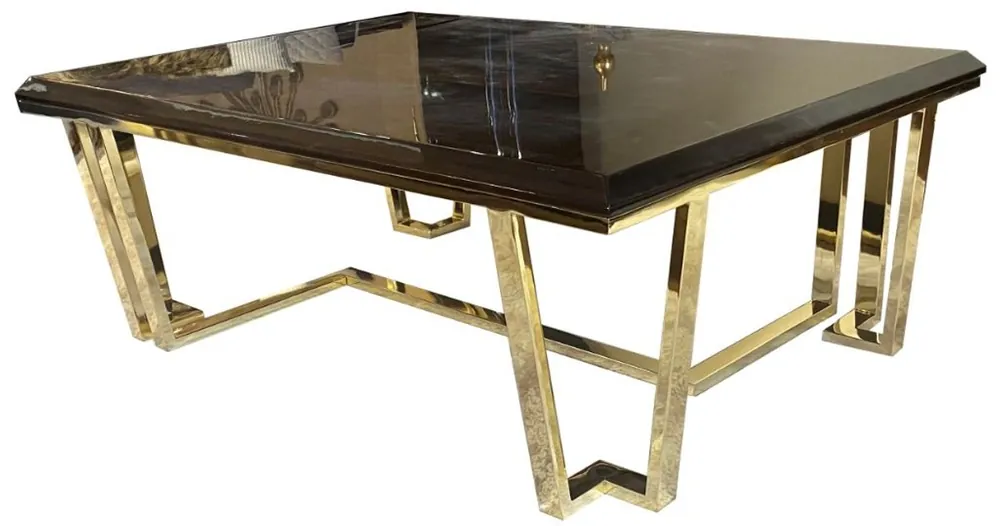 Casa Padrino table basse Art Déco de luxe brun foncé / or 130 x 90 x H. 45 cm - Table de salon noble avec plaque de verre - Mobilier Art Déco Heißes Angebot