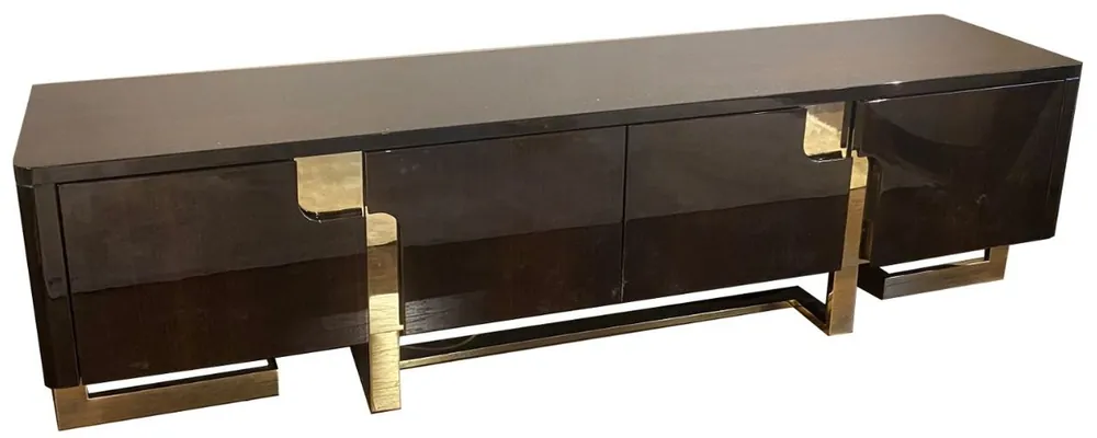 Casa Padrino armoire TV Art Déco de luxe brun foncé / or 220 x 50 x H. 60 cm - Armoire TV noble avec 4 portes - Mobilier de Salon Art Déco Jetzt Bestellen