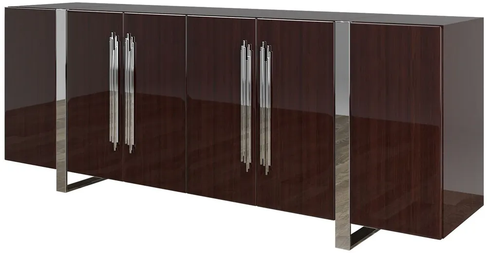 Casa Padrino buffet Art Déco de luxe brun foncé / argent 222 x 50 x H. 90 cm - Noble meuble de salon avec 6 portes - Mobilier Art Déco Geprüft