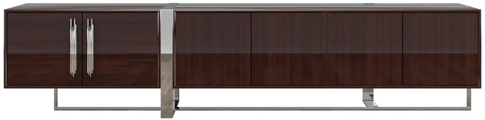 Casa Padrino armoire TV Art Déco de luxe brun foncé / argent 245 x 45 x H. 55 cm - Noble meuble TV de salon avec 6 portes - Mobilier Art Déco Preis Gesenkt