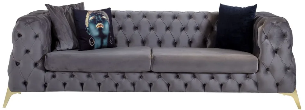 Casa Padrino canapé Chesterfield de luxe en velours gris / laiton 240 x 95 x H. 81 cm - Canapé de salon moderne - Meubles Chesterfield Begrenztes Angebot