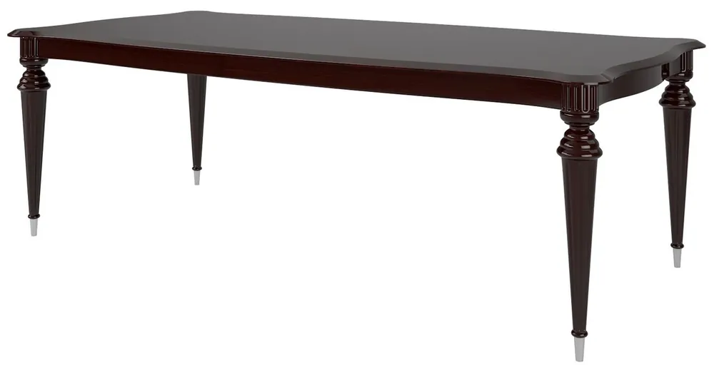 Schnäppchen Casa Padrino table de salle à manger baroque de luxe brun foncé brillant / argent 218 x 108 x H. 77 cm - Table à manger en bois massif noble - Mobilier de salle à manger de haute qualité de style baroque